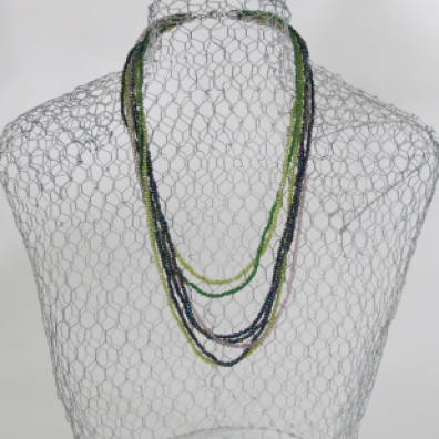 Multi- Strand Necklac: glass bead, silver closure